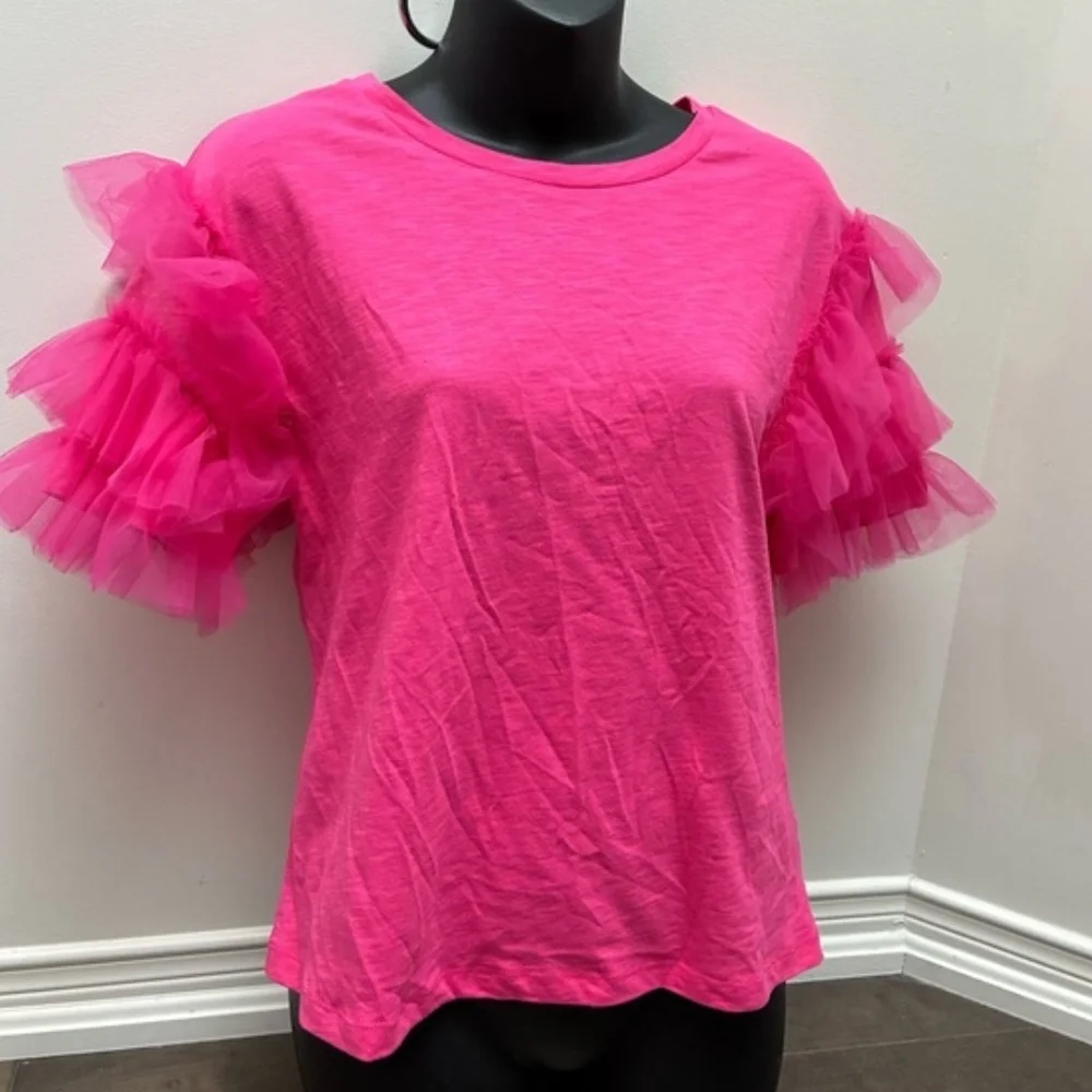 Pink Ruffle Sleeve Women's Top - Picture 1 of 3